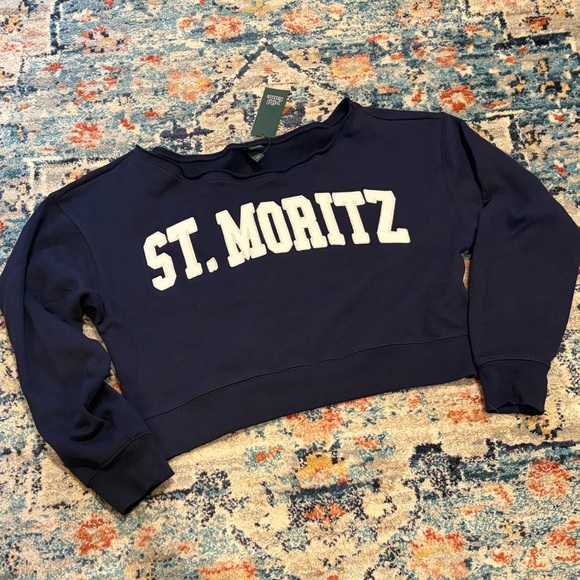 NWT Wild Fable St. Moritz Navy Off-Shoulder Sweatshirt Alpine Apres Ski Mtn New - Picture 12 of 15